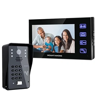 Imagen de MOUNTAINONE Videoportero Portero Automatico de 7 Pulgadas, Interfonos para Casa con 1 HD Monitor y Timbre Cable, Impermeable, Visión Nocturna, Desbloqueo Remoto, Vigilancia Activa