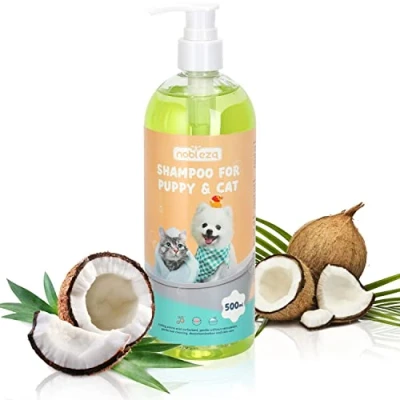 Imagen de Nobleza Champú de Agua Muy Suave para Perros y Gatos Especial Cachorros Piel Sensible con Fragancia Coco Natural,Sin picaduras sin Alcohol,Silicona,SLS,paraben (500ml)
