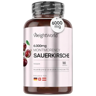 Imagen de Cereza Montmorency 6000mg 180 Cápsulas Suministro para 3 Meses Suplemento de Alta Potencia Fuente Natural Vitamina A, C y Antioxidantes Keto, Sin Lactosa, Apto Veganos