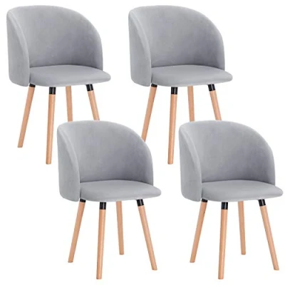 Imagen de WOLTU Silla de Comedor Pack 4, Cocina Tapizadas en Terciopelo, Sillas Ergonómicas con Respaldo y Brazos para Salón Dormitorio, Estilo Nórdico, Patas Madera, Gris, BH121gr 4
