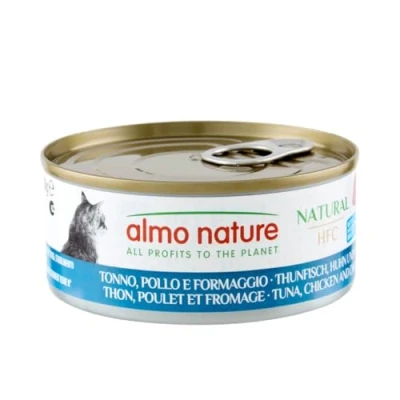 Imagen de Almo Nature HFC Natural Atún, Pollo y Queso Comida húmeda para Gatos Adultos: 24 latas de 70 g