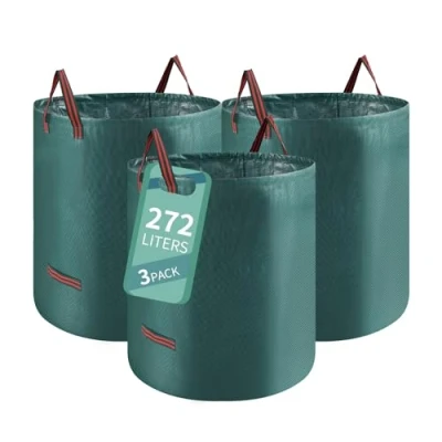 Imagen de Ordeluxe 3x272L Bolsa de basura jardín,Sacos para desechos Jardín al Desgarro, Impermeables, Bolsas Hojas Plegable, Jardinería Independientes, Puede Soportar 50 kg