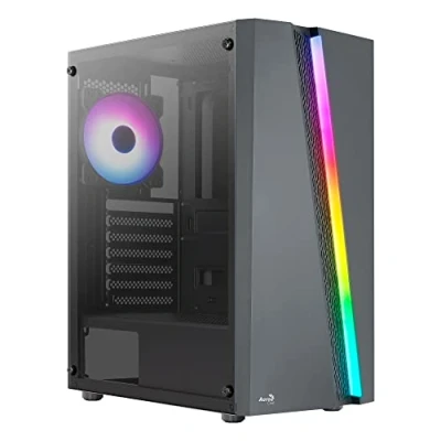 Imagen de Aerocool Blade, Caja PC Semitorre ATX, Frontal RGB, Ventana Lateral Completa, Ventilador Trasero RBG 120 mm + 3 Ventiladores Frontales 120mm, Negro