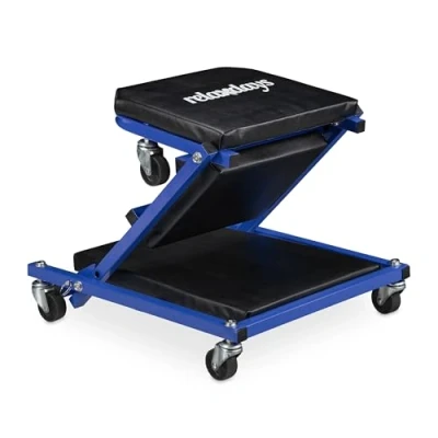 Imagen de Relaxdays Camilla de Mecánico con Ruedas, Resiste 150 kg, Taburete Taller 2 en 1, Plegable, Giro 360º, Negro y Azul, Acero, 12 x 41 91 cm