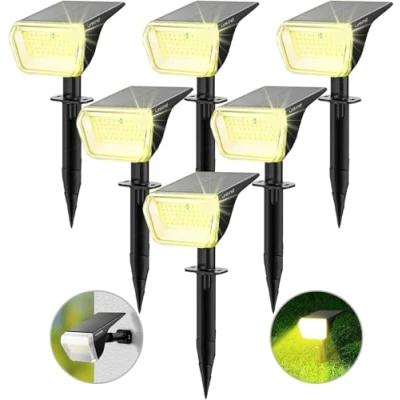 Imagen de Linkind 60 Led Juego de 6 lámparas solares para exteriores (800 lm, duración ultra larga, luz blanca cálida, con algoritmo descarga inteligente, IP67, focos entrada, jardín