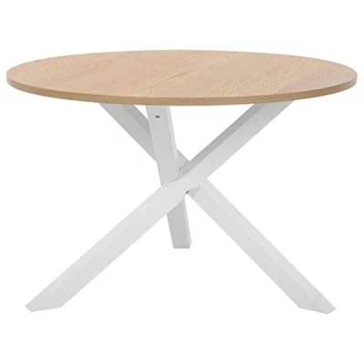 Imagen de Beliani Mesa de Comedor Madera Clara Blanca ø 120 cm Redonda Estilo escandinavo Jacksonville