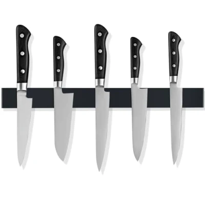Imagen de Fousenuk 40cm Iman Cuchillos de Cocina, Acero Inoxidable Barra Magnética para Cuchillos, en Pared Soporte Magnetico Negra Adhesivo Sin Taladrar Puede Absorber Herramientas Hierro
