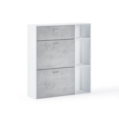 Imagen de Skraut Home Armario Zapatero 102 x 90 26 cm Capacidad para 12 Pares de Zapatos 2 Puertas Basculantes + 1 Cajón Modelo Wind Acabado Blanco/Cemento