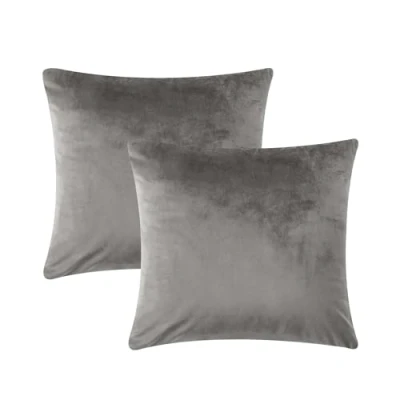 Imagen de AMEHA Funda de Cojin 45 x cm Terciopelo Cuadrada Decorativa con Cierre Cremallera Oculta Juego 2 Fundas Suaves para Dormitorio Sofa Salon (Gris)