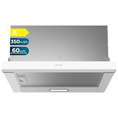 Imagen de Cecotec Campana Extractora Telescópica 60 cm Bolero Flux TLM 603500 White A. Motor 70W, Potencia Succión 350m3/h, Control Mecánico, 2 Niveles de Potencia, Luz y Filtro Carbono, Acabado Blanco