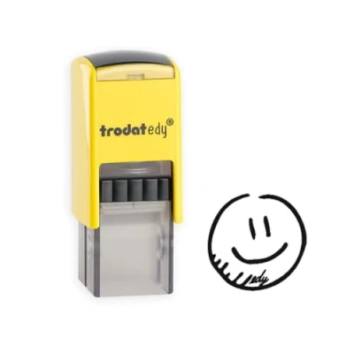 Imagen de Trodat Edy FIX Sello de motivación para profesores y educadores, 1 diseño cara sonriente, voz neutra, carcasa amarilla, impresión negra, autoentintable, 20 x mm