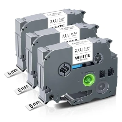 Imagen de UniPlus 6mm Cinta de Etiquetas Laminada Compatible Brother TZe 211 para GL H100 PT H100LB H200 H101C 1000 E100 D210 D600VP D400VP Negro sobre Blanco x 8m Pack 3