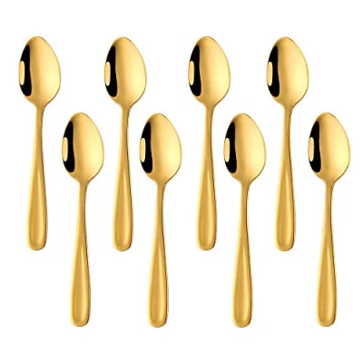 Imagen de BISDARUN cucharillas de Cafe Doradas Juego 8 Mini Cuchara café espreso Acero Inoxidable 18/10 cucharas Postre niños Colores pequeñas 13,5 cm