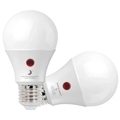 Imagen de SINCELIGHT 9W Bombillas LED con Fotosensores Duales, E27, Encendido/Apagado Automáticos, Luz Nocturna del Crepúsculo al Amanecer para Exteriores, Lámpara de Seguridad, Blanco Neutro 4000K, Pack 2
