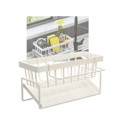 Imagen de Genérico Soporte Estropajo Fregadero,Organizador Guarda Estropajos Fregadero Cocina Inoxidable De Esponja con Bandeja Organizador Sink Caddy Toallero (Blanco)