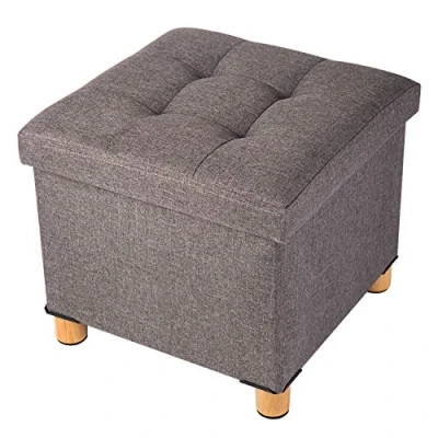 Imagen de BRIAN &amp; DANY Baúl Plegable Cuadrado Taburete de Almacenamiento Tapizado en Esponja con Patas Madera Maciza, 38 x cm, Marrón