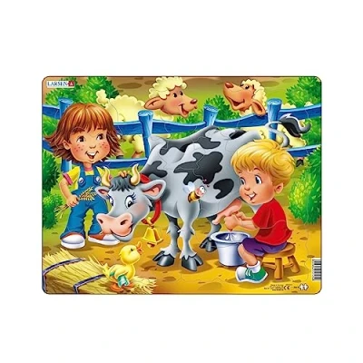 Imagen de Larsen BM5 En la Granja: Ordeñando una Vaca, Puzzle de Marco con 18 Piezas
