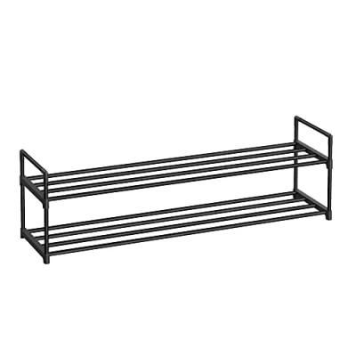 Imagen de SONGMICS Zapatero de 2 Niveles, Estantería Zapatos, Metal, para 10 a 12 Pares Estante Apilable, Pasillo, Salón, Dormitorio, 30 x 116 34 cm, Negro LSA032B01