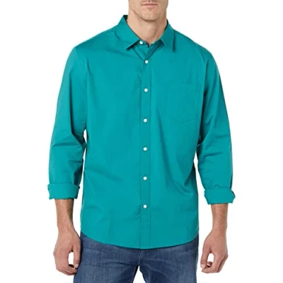 Imagen de Amazon Essentials Camisa en Popelina Elástica de Manga Larga y Corte Regular Hombre, Cian Oscuro, XS