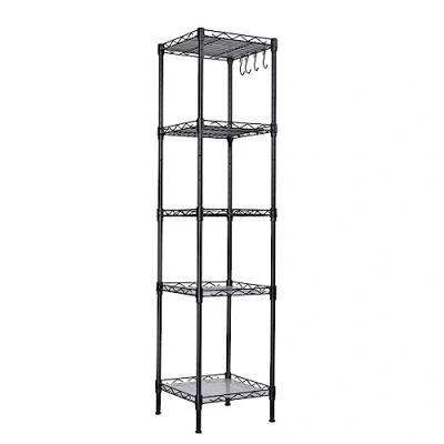 Imagen de T LoVendo Estantería Baño, 5 Baldas, Metal, para Cocina, Salón, Hojas de PP, con Ganchos Desmontables, 30 x 123,5 cm, Carga Total 100 kg