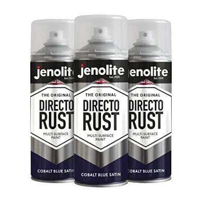 Imagen de JENOLITE DIRECTORUST Pintura en aerosol satinada AZUL COBALTO 3x400ml multisuperficie todo uno: metal, madera, plástico Aplicar directamente sobre el óxido RAL 5013