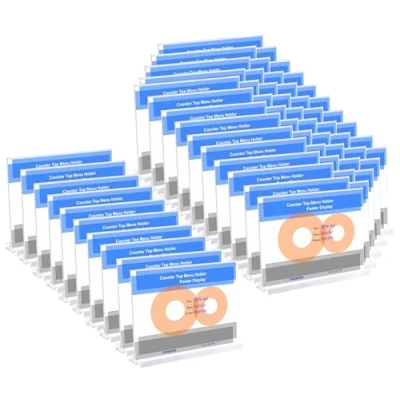 Imagen de TUKA 60x Acrílico A5 Menu Soporte Doble Cara, Forma T, Base Acrílica, Soportes de Sobremesa para Carteles Menús Promociones Porta Carteles. Transparente Expositor Mesa, Transversal TKD8206