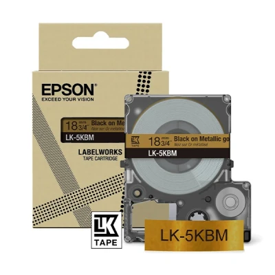 Imagen de Epson LabelWorks LK 5KBM Cinta adhesiva compatible con LW C410 y C623 (18 mm), color dorado metálico negro