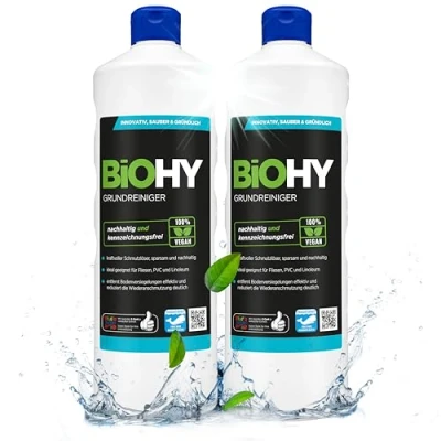 Imagen de BiOHY Limpiador básico (2 botellas de 1 litro) contra la suciedad persistente limpia todas las superficies resistentes al agua y ácido poderoso concentrado (Grundreiniger)