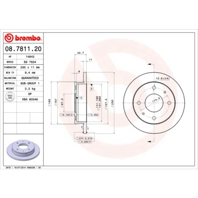 Imagen de BREMBO 08.7811.20 Disco de freno 230 11 4 macizo HYUNDAI: Atos