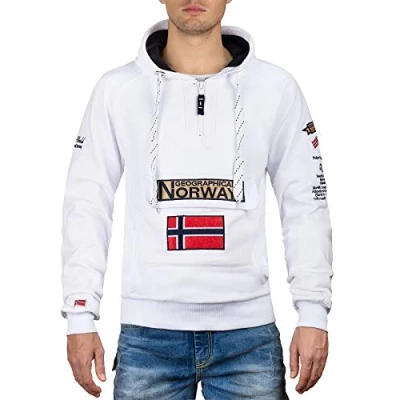 Imagen de Geographical Norway GYMCLASS Men Sudadera con Capucha y de Bolsillo Canguro para Hombre Logo la Marca Manga Larga (Blanco, XL)