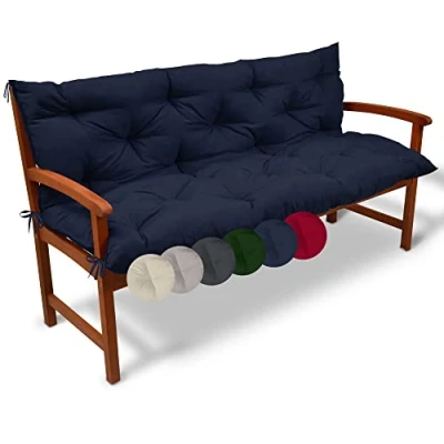 Imagen de Beautissu Cojín de Banco Flair BR Colchón con Respaldo para Bancos jardín, terraza o balcón 150x50x50 cm Azul Marino