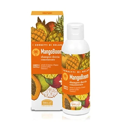 Imagen de Helan, I Sorbetti MangoBoom Champú y Baño de Burbujas para Hombre Mujer Perfumado con Piña Papaya, Gel Ducha Suave Cuerpo Cabello Ingredientes Naturales Vitamina C, 150 ml
