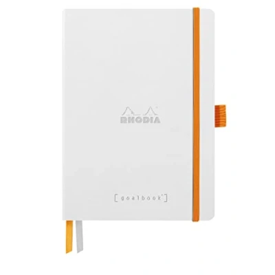 Imagen de Clairefontaine ES RHODIA 117815C Cuaderno blando Bullet Journal Goalbook White A5 Dotted Dot 240 páginas Papel marfil de 90 g 2 cintas, cierre elástico Funda piel sintética