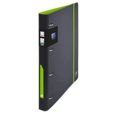 Imagen de OXFORD European Binder For Students A4 Espalda 30mm 4 anillos en D cubierta Polypro expandido bicolor, negro/verde