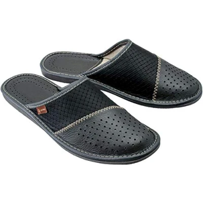 Imagen de ESTRO Zapatillas De Casa Hombre Pantuflas Piel Genuina M55 (47 EU, Gris, numeric_47)