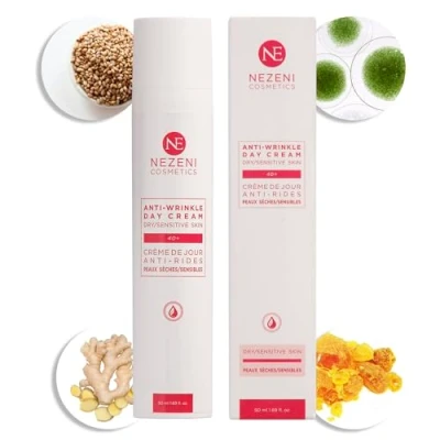 Imagen de Nezeni Crema Facial Antiarrugas Mujer/Hombre 18 Principios Activos Rellenador Arrugas Profundas Día Reafirmante Para Cara, Cuello y Escote Piel Sensible y/o Seca