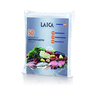 Imagen de 50 bolsas de 20x28 cm. plástico gofrado especiales para el envasado al vacío alimentos Laica VT3504 libres BPA