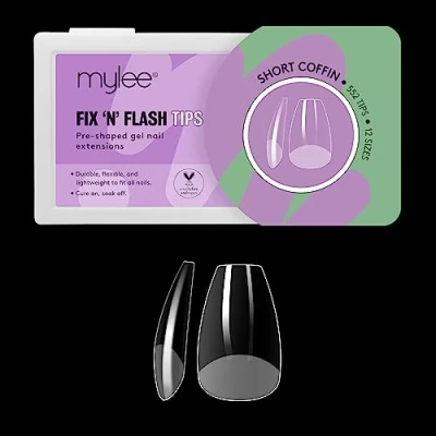 Imagen de Mylee Fix &amp; Flash Soft Gel Tips Puntas de Uñas Suave, Cobertura Completa, Extensiones Gel, Flexibles y Resistentes, 12 Tamaños, 552 Piezas, por Todas las (Short Coffin)