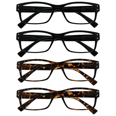 Imagen de The Reading Glasses Company La Compañía Gafas De Lectura Pack 4 Hombres Negro Marrón Carey Grande Estilo Diseñador Lectores Bisagras Resorte RRRR11 1122 +2,50