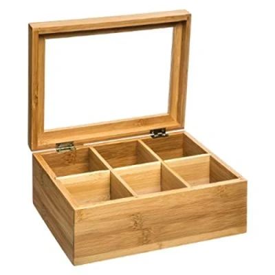 Imagen de VITA PERFETTA caja de té con 6 compartimentos bambú, almacenamiento para y bolsitas (22 x 16 9 cm)