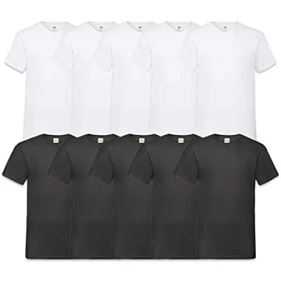 Imagen de Fruit of the Loom Camiseta de Cuello en V para Hombre (Paquete 10), Blanco y Negro, M