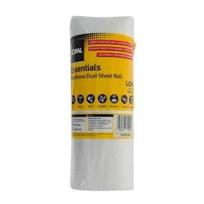 Imagen de Coral 72204 Essentials Rollo de lámina Polietileno para Pintura (100 m², 2 m x 50 m), protección contra caídas y Salpicaduras