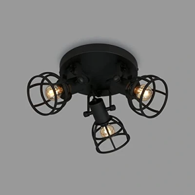 Imagen de Briloner Luminarias lámpara de techo retro con pantalla rejilla, 3 focos, casquillo E14, máx. 25 W, pantallas ajustables, rústica acero, color negro (2669 035)