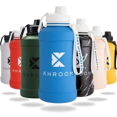 Imagen de Khroom Botella de agua acero inoxidable 1,3L o 2,2L Apta para bebidas con gas, irrompible, ideal deportes, gimnasio y ocio deportiva 2 litros Water Jug Gym Azul