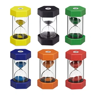 Imagen de Relaxdays 6 Relojes Arena Infantil, Higiene Dental, Irrompibles, 1, 3, 5, 10, 15 y 30 min, Cronómetros Escuela, Colores