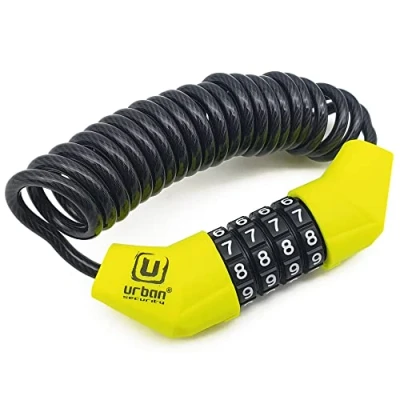 Imagen de URBAN UR446 Mini Candado Bicicleta Cable Extensible Código Combinacion, Ligero y Compacto, Antirrobo Casco Moto Acero Trenzado Patinete Eléctrico Cadena Seguridad Bici Enrollable Ø4, 150cm