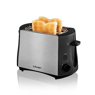 Imagen de Cloer 3419 Tostadora para 2 tostadas, 825 vatios, calentador de panecillos incluido, dispositivo post elevado, bandeja las migas, carcasa acero inoxidable esmerilado, aislada térmicamente