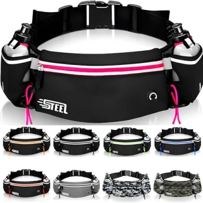 Imagen de Cinturón para Correr, Bolsa Banana Deportivo Correr con portabotellas Suave Bolsillo Impermeable Hombres Mujeres Smartphone iPhone Samsung Galaxy, Cómodo Hacer (Rosa)
