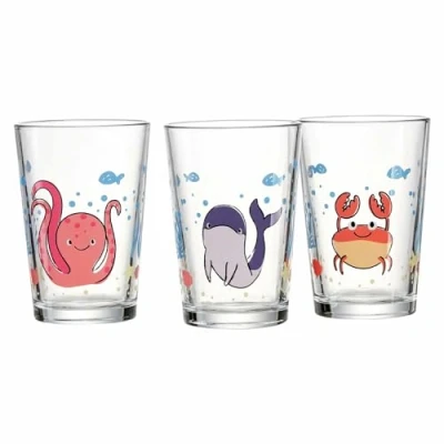Imagen de Ritzenhoff &amp; Breker Juego de 3 vasos infantiles con diseño animales, calamar, delfín y cangrejo, apto para lavavajillas (3 unidades)