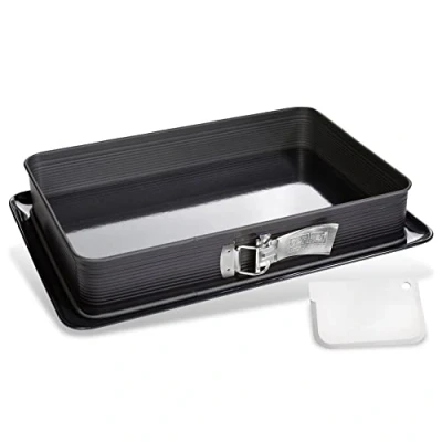 Imagen de Zenker Molde Desmontable Rectangular Deluxe, Bandeja con Fondo esmaltado y protección antigoteo, Acero Revestimiento Antiadherente ILAG , Negro, 42x29x7cm